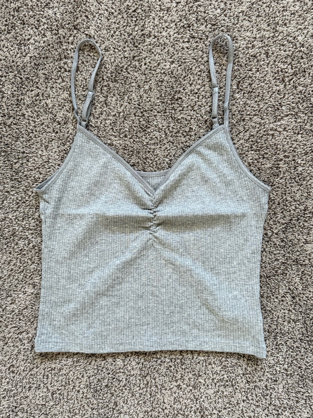 American Eagle Outfitters Light Grey Ribbed Ruched V-Neck Tank Top